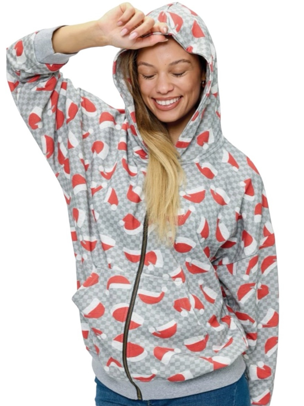 628: YAK & YETI NWT SANTA HAT PRINT ZIP HOODIE JACKET (H24) 25625